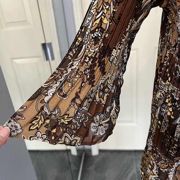 Vtg New York City Design Co Brown Floral Paisley Crinkle Retro Button Up Blouse - Picture 3 of 8